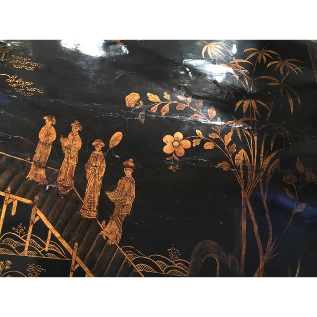 Brown Antique British Lacquered Chest with Chinoiserie Decoration, 1900s For Sale - Image 8 of 9