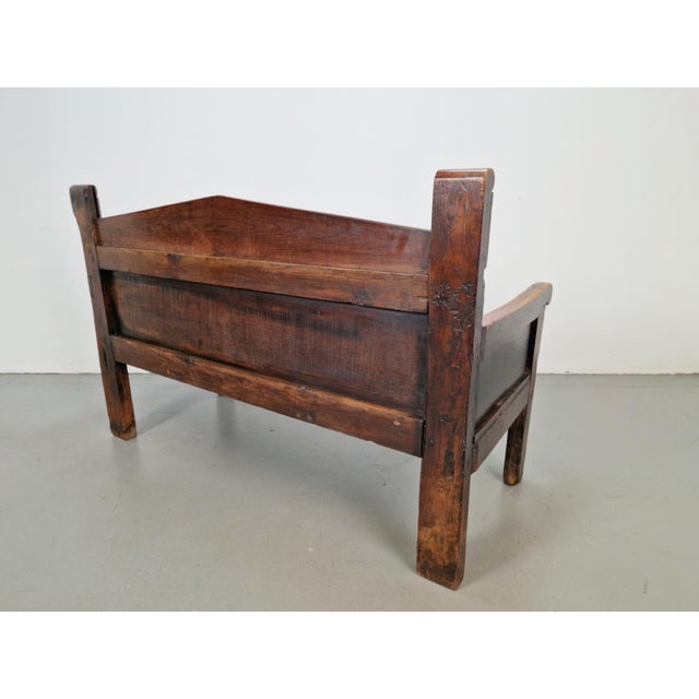 Wood Handmade Spanish Station Wooden Bench, 1850s For Sale - Image 7 of 18