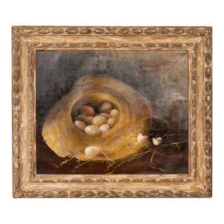 Framed Oil on Canvas "Eggs in a Straw Hat" For Sale