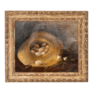 Framed Oil on Canvas "Eggs in a Straw Hat"