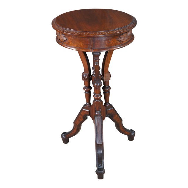 Antique Victorian Eastlake Walnut Burl Carved Pedestal Table Sculpture Stand For Sale
