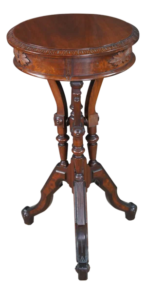 Antique Victorian Eastlake Walnut Burl Carved Pedestal Table Sculpture Stand