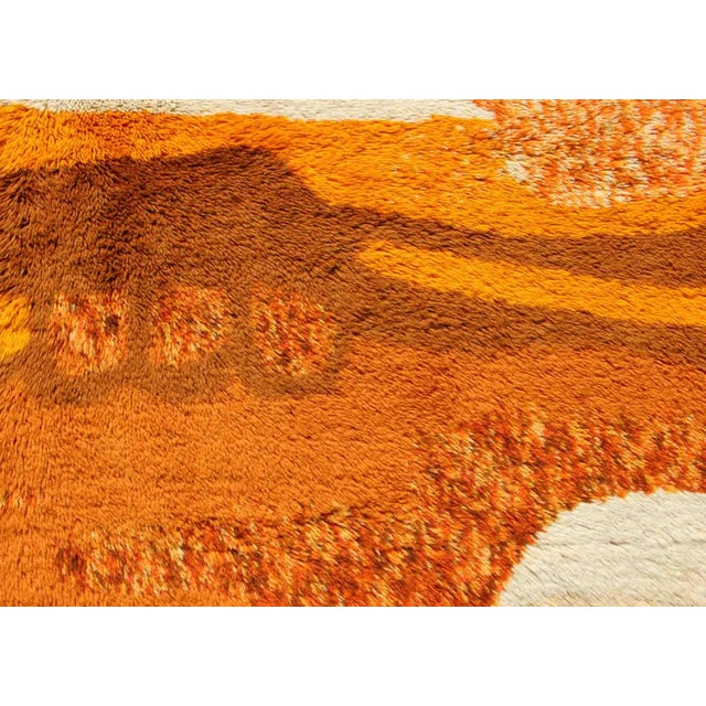 Vintage Swedish Rya Rug With Modern Design in Burnt Orange, Cream and Orange For Sale - Image 9 of 10