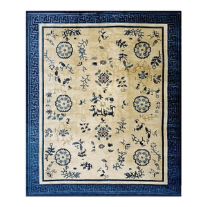 Classic Beige Background Color Six Asymmetric Knots Chinoiserie Pattern Antique Chinese Peking Rug