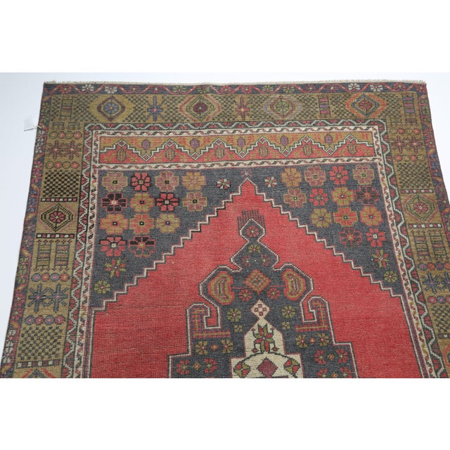 Mid 20th Century Mid 20th Century Vibrant Anatolian Taspınar Rug – Red Field & Tribal Motifs -4' 2'' X 8' For Sale - Image 5 of 7