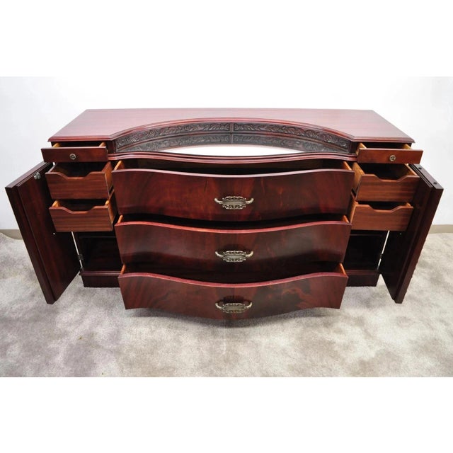 Traditional Vintage Chinese Chippendale Mahogany Serpentine Triple Dresser Credenza W Mirror For Sale - Image 3 of 11