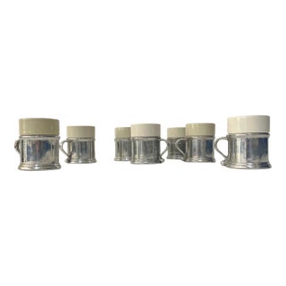 Vintage Wilton Pewter Finish Cups With Ceramic Inserts- 14 Pieces For Sale