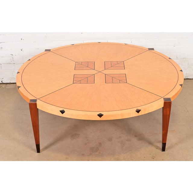 Baker Furniture Style Studio Crafted Modern Art Deco Birdseye Maple and Mahogany Coffee Table For Sale - Image 12 of 12