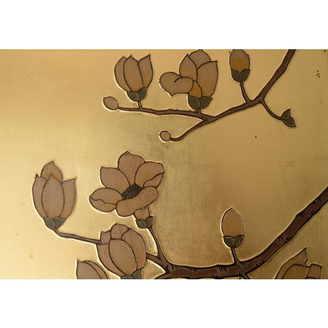 Wood Vintage Asian Gold Leaf Coromandel 4-Panel Folding Screen With Birds in Nature Scenes For Sale - Image 7 of 18