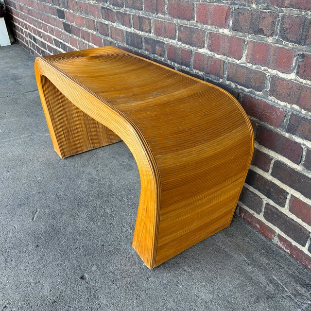 Wood Gabriella Crespi Style Mid-Century Pencil Reed Rattan Waterfall Console Table For Sale - Image 7 of 9