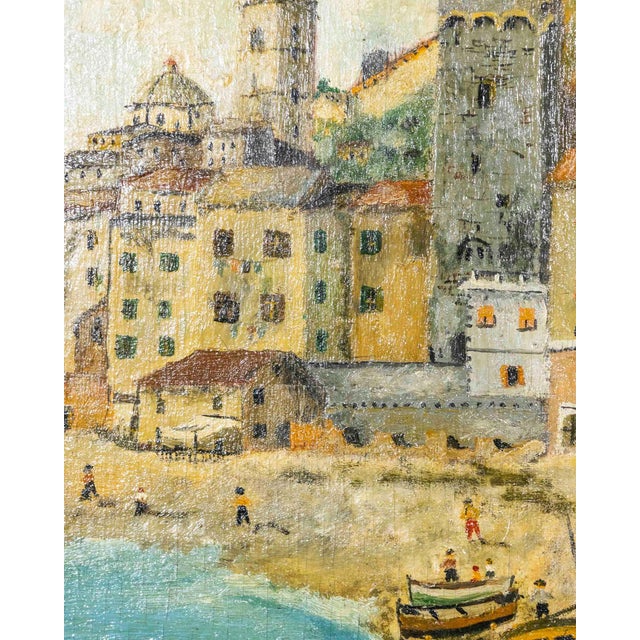 Blue Andrea Folis, Ligurian Coast, Early 1900s Oil on Panel For Sale - Image 8 of 12