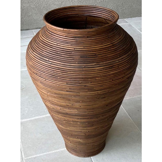 Late 20th-Century Gabriella Crespi-Style Pencil Reed Rattan Pithos-Shape Floor Vase For Sale - Image 16 of 18