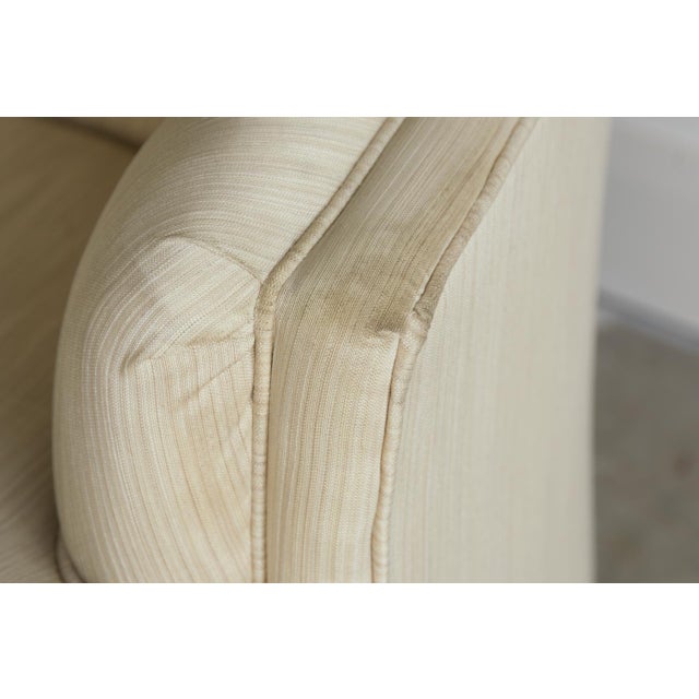 Cream Pair, Rolling Cream Tufted Barrel Back Club Chairs on Brass Casters, 1970's For Sale - Image 8 of 8