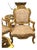 French Rococo-Style Armchair – Beige Damask Upholstery With Ornate Gold Leaf Frame For Sale