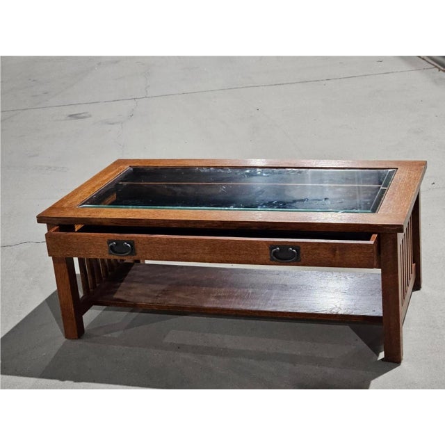 Mission 1990s Trend Manor 1008 Curio Table Mission Style Solid Oak Wood For Sale - Image 3 of 12