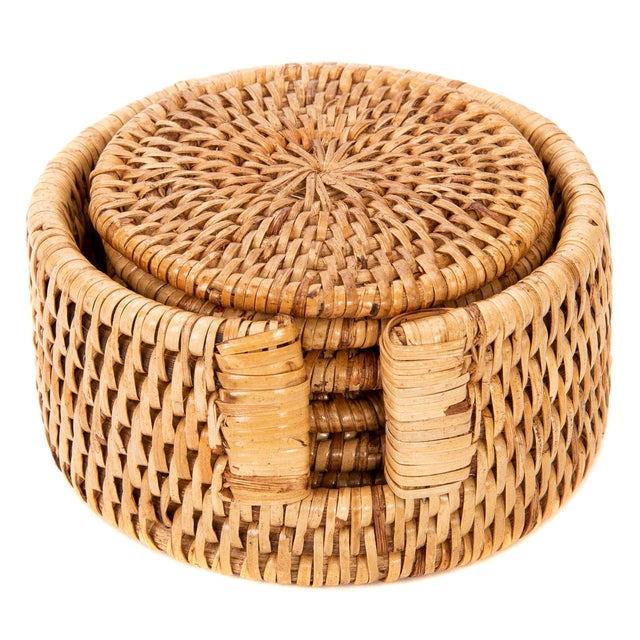 2020s Artifacts Rattan 6-Piece Round Coaster Set With Box For Sale - Image 5 of 5