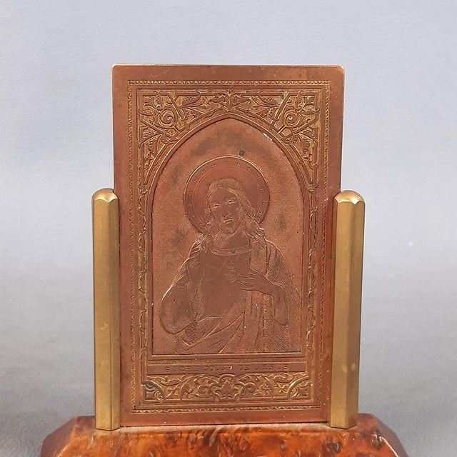Antique Brass Engraved Altar Plate with Sacred Heart of Jesus by B. Wicker, 20th Century For Sale - Image 10 of 16