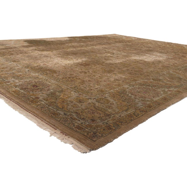 78625 Vintage Earth-Tone Brown Indian Tabriz Rug, 09'03 x 12'03. The Earthen Whisper: A Vintage Indian Tabriz Masterpiece...