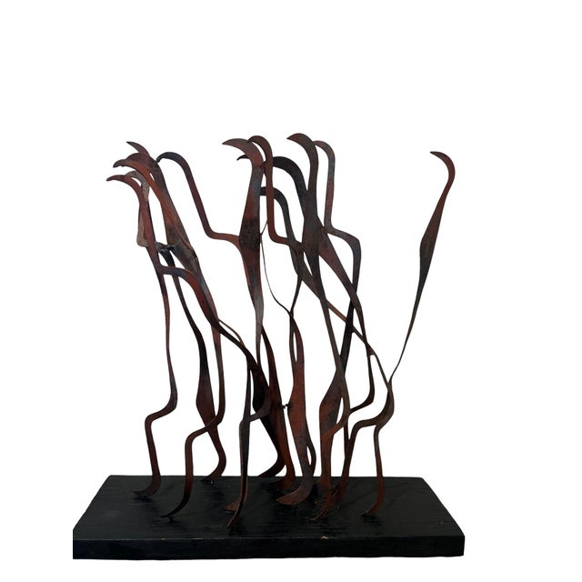 William Charles Palmer (American, 1906-1987), Modern Abstract constructed from forged Metal on Painted Wood base. Marked...