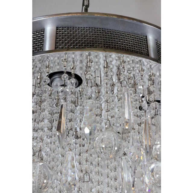Mid 20th Century Waldorf Astoria Round Crystal Satin Nickel Chandelier For Sale - Image 4 of 11