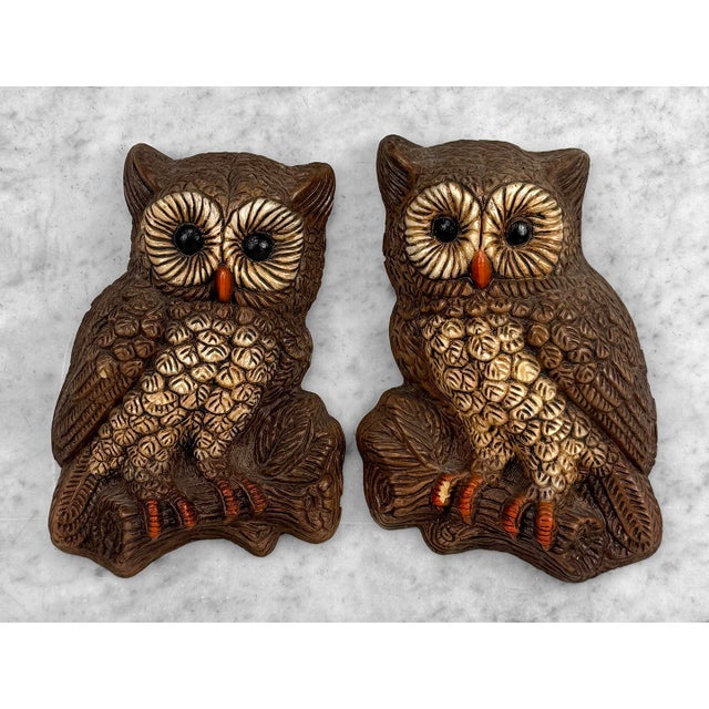 Boho Chic Vintage 1970s Wall Hanging Owl Sculpture - A Pair For Sale - Image 3 of 8
