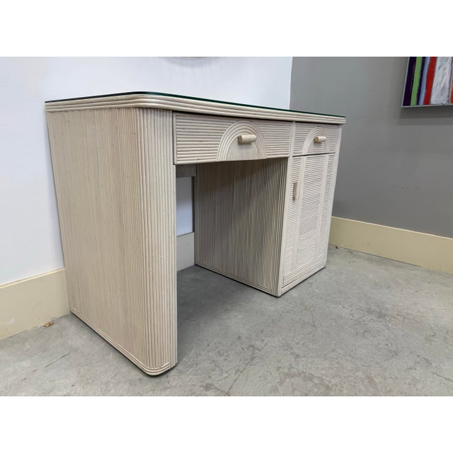 Gabriella Crespi Vintage Coastal Gabriella Crespi - Style Pencil Reed Rattan Writing Desk For Sale - Image 4 of 9