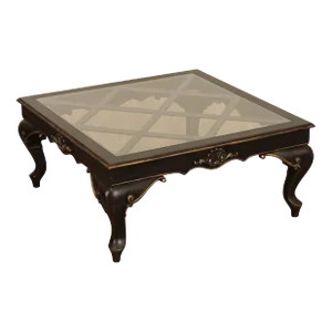Late 20th Century French Louis XV Style Ebonized Wood Glass Top Coffee Table