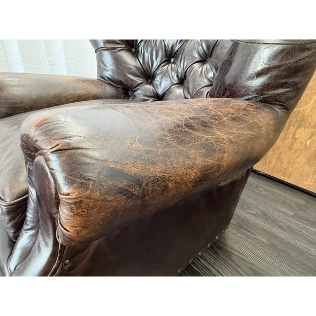 Rh Churchill Leather Chair With Nailheads Vintage Ebony Leather | Down-Feather Fill | Classic Depth For Sale - Image 12 of 18