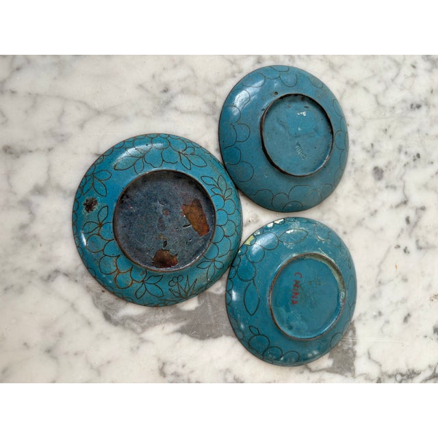 Antique Chinese Cloisonné Enamels Small Trays Set of 3 For Sale In New York - Image 6 of 6