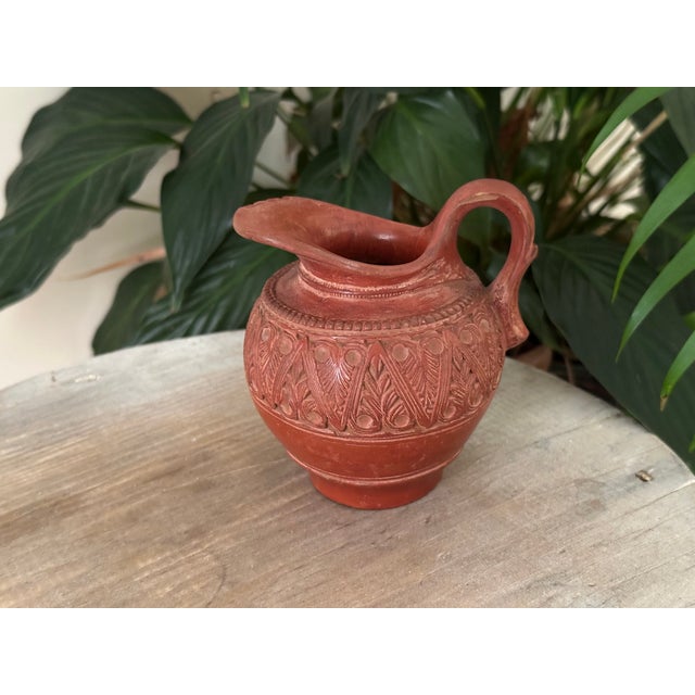 19th C Ottoman Terracotta Creamer Jug - Antique Tophane Redware Pitcher Ewer - Islamic Folk Pottery as Is For Sale - Image 4 of 8