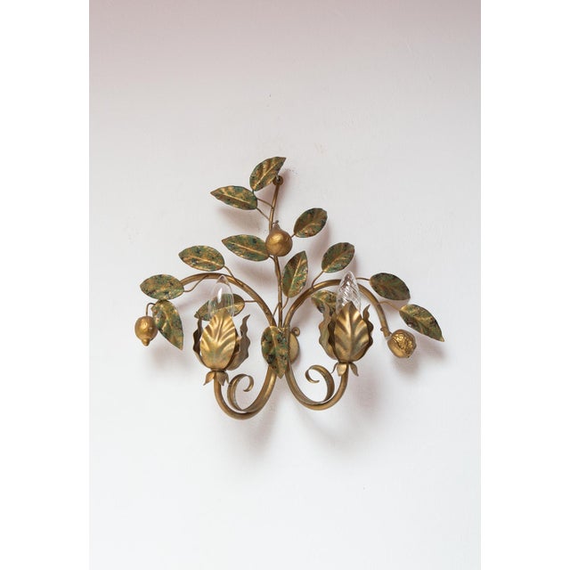 Large Italian Gilt Metal Wall Sconce with Leaves and Fruit, 1980s For Sale - Image 6 of 6