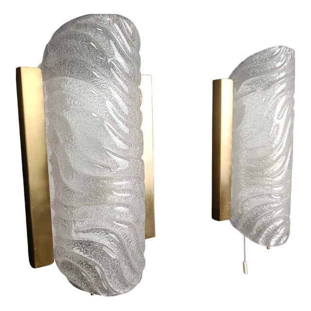 Glass and Brass Wall Sconces from Fischer Leuchten, 1960s, Set of 2 For Sale