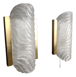 Glass and Brass Wall Sconces from Fischer Leuchten, 1960s, Set of 2