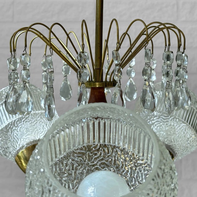 Mid-Century Chandelier in Teak, Brass and Crystal, Sweden, 1950s For Sale - Image 6 of 13