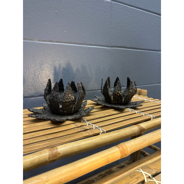 A striking pair of mid-century modern sculptural lilies by California artist Harry M. Wasserman. Each is individually...