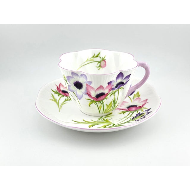 Shelley Shelley Wind Flower Tea Cup, Dainty Shape Cup and Saucer English Fine Bone China For Sale - Image 4 of 7