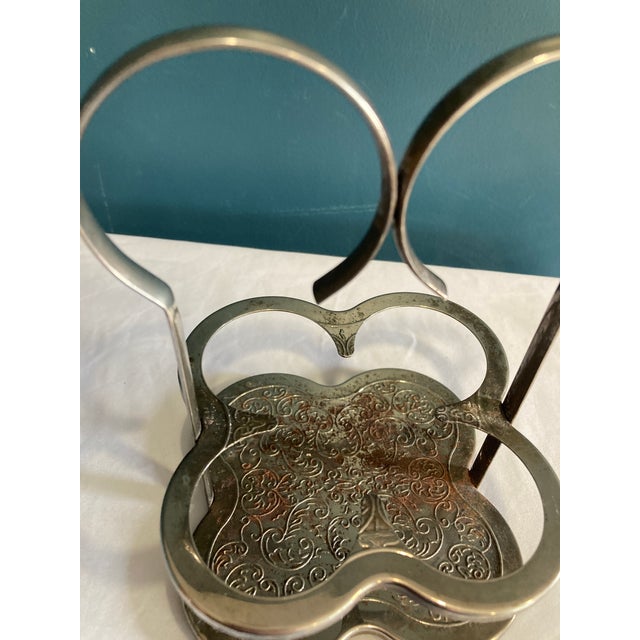 Metal Vintage Silverplate Condiment Holder With Engraved Base For Sale - Image 7 of 9