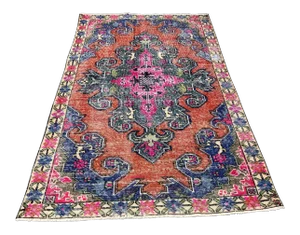 1960s Vintage Turkish Oushak Hand-Knotted Rug - 4′3″ × 6′9″
