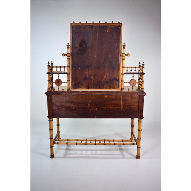 Bird's-Eye Maple Faux Bamboo Dressing Table and Chair by R J Horner & Co For Sale - Image 9 of 12