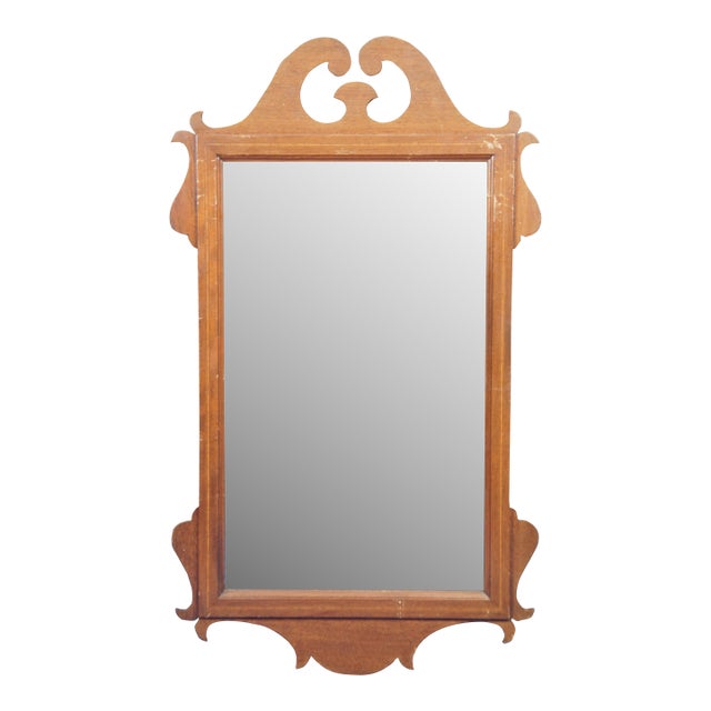 Mid 20th Century Vintage Chippendale Mahogany Inlaid Wall Vanity Mirror For Sale