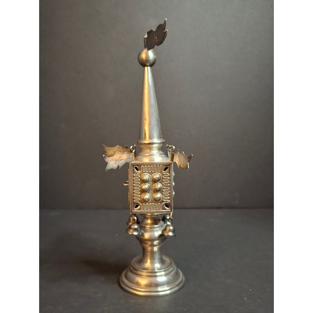 1960s Vintage Israeli 925 Sterling Silver Havdalah Besamim Spice Tower & Bells 141 G For Sale - Image 5 of 18