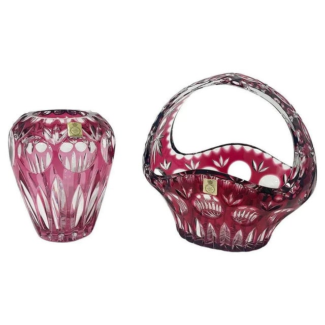 German Crystal Vase and Basket, 1960s, Set of 2 For Sale - Image 9 of 9