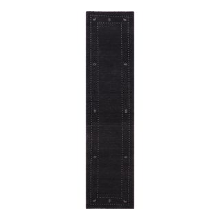 Boho Chic Gabbeh Black Wool Runner Rug- 2'7''x11'10'' For Sale