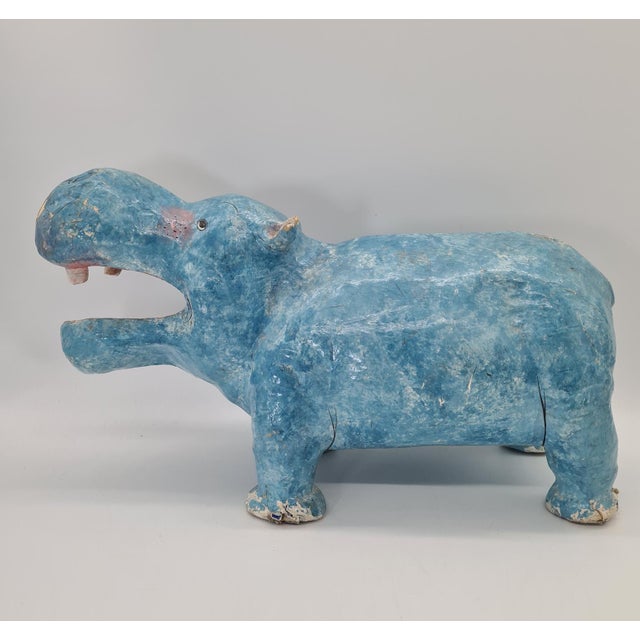 Blue Large Vintage Papier-Mâché Hippopotamus Figurine, 1970s For Sale - Image 8 of 11