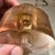 For your consideration, a decorative crystal bottle. Cylindrical shape features clear and amber-striped bands with a...