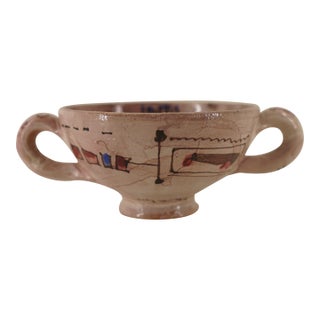 Vintage Hand-Painted Studio Pottery Loving Cup Bowl For Sale