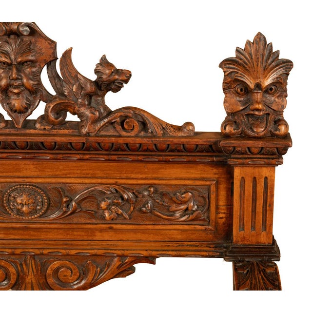 Antique Renaissance Revival Carved Walnut Green Man Savonarola Chair Circa 1890 For Sale - Image 13 of 17