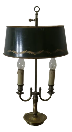 Green Toleware and Brass Twin Bouillotte Desk Lamp, France, 1890s