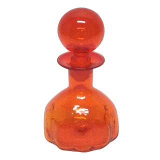Small Blown-Glass Orange Blenko Decanter For Sale