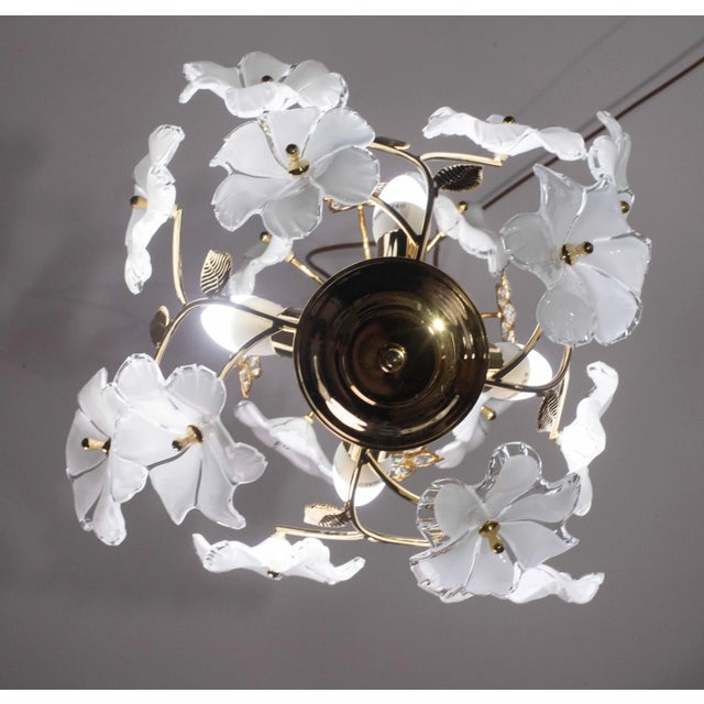 Vintage Murano Style Crystal Glass Chandelier White Flowers, 1970s For Sale - Image 6 of 12